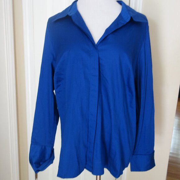 NWT LANE BRYANT Royal Blue Long Sleeve Concealed Button Shirt – 14/16 - Picture 1 of 6